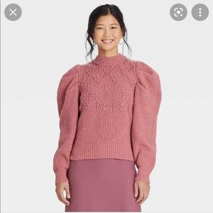 Puff sleeve crew neck pullover sweater